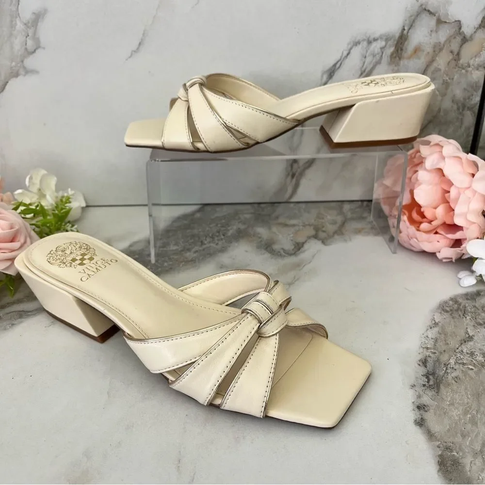 VINCE CAMUTO Selaries Leather Slide Sandal in Warm Vanilla 9.5 NEW - Picture 4 of 16